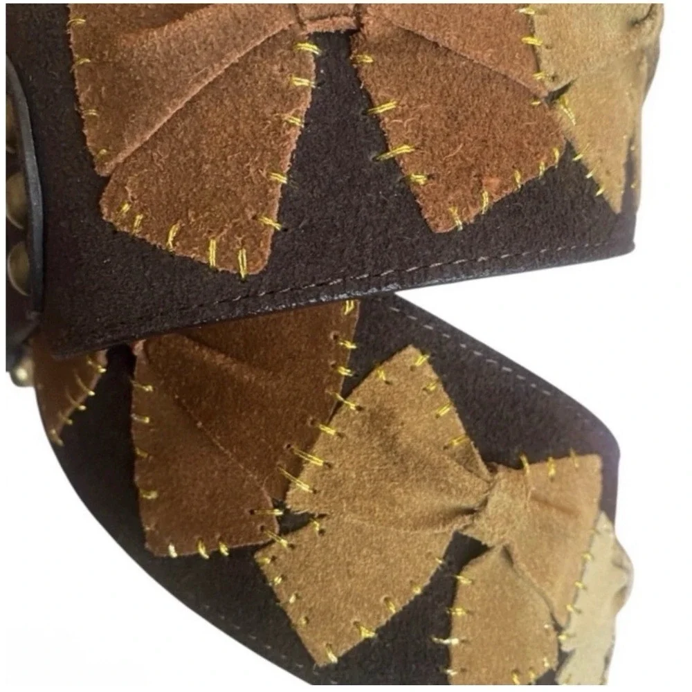 Betsey Johnson Genuine Leather Suede Bow Belt Rare Statement Brown Size M‎ 32–34